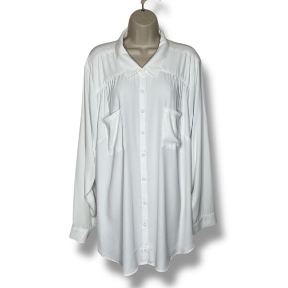 Torrid Madison Georgette Button Up Long Sleeve White Sheer Shirt Women Size 4X - Picture 1 of 16